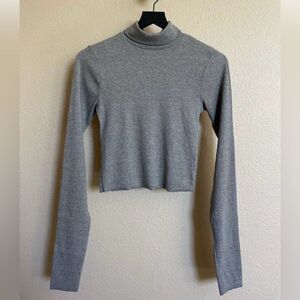 Eterne Gray Crop Turtleneck Top